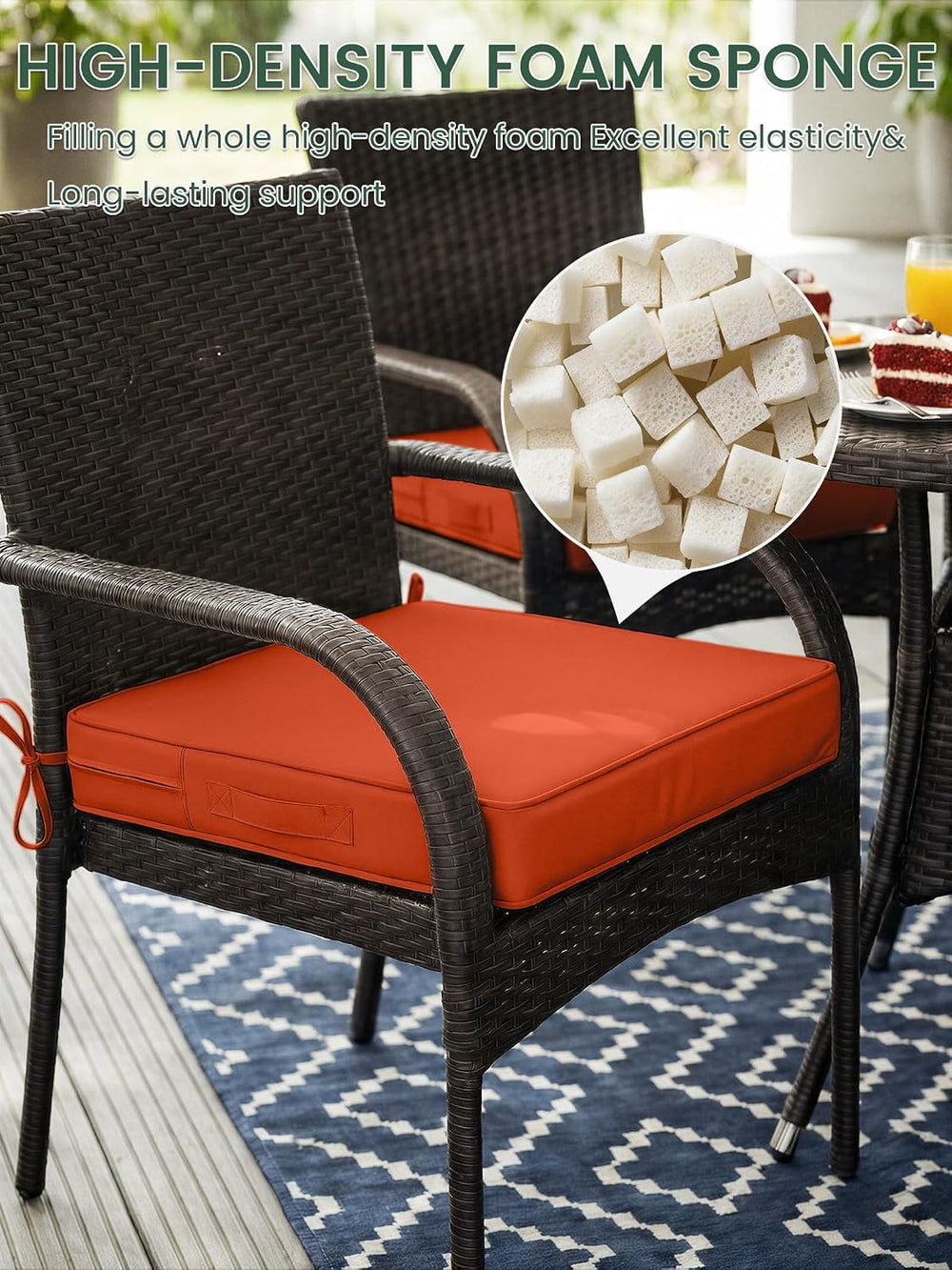 Outdoor Chair Cushions 19x19x4 Inch with Handles and Ties Cushion Set of 2