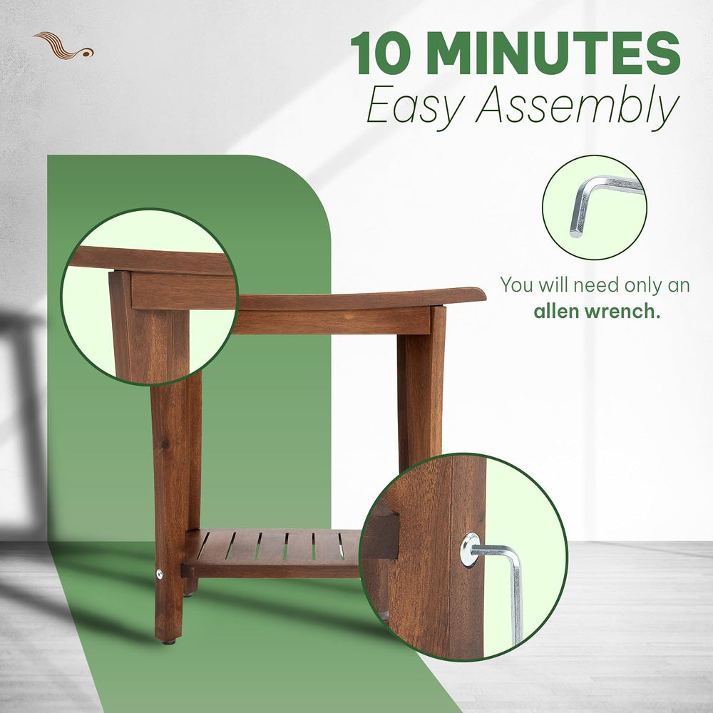 Solid Wood Shower Bench, Shower Stool Chair, Waterproof Non-Slip, Walnut