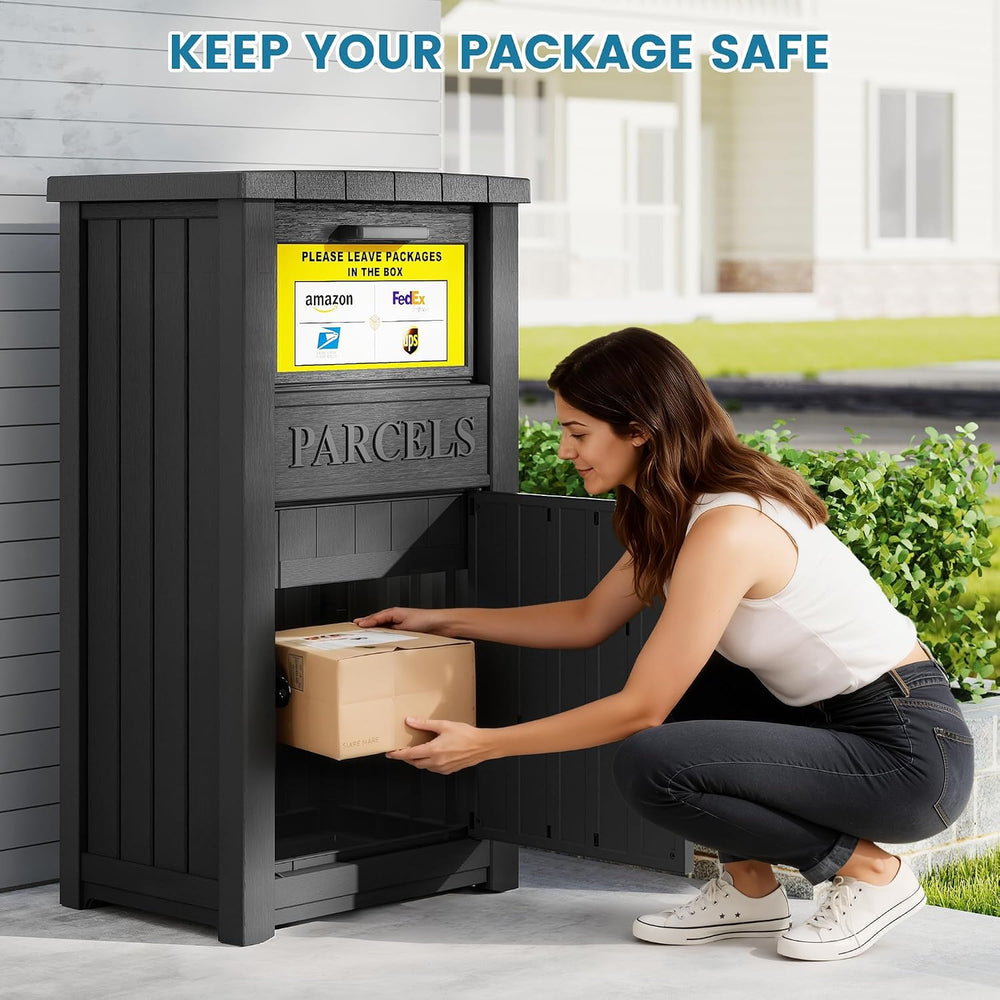 Package Delivery Box for Outside, Parcel Drop Box, Black, 60 Gallon