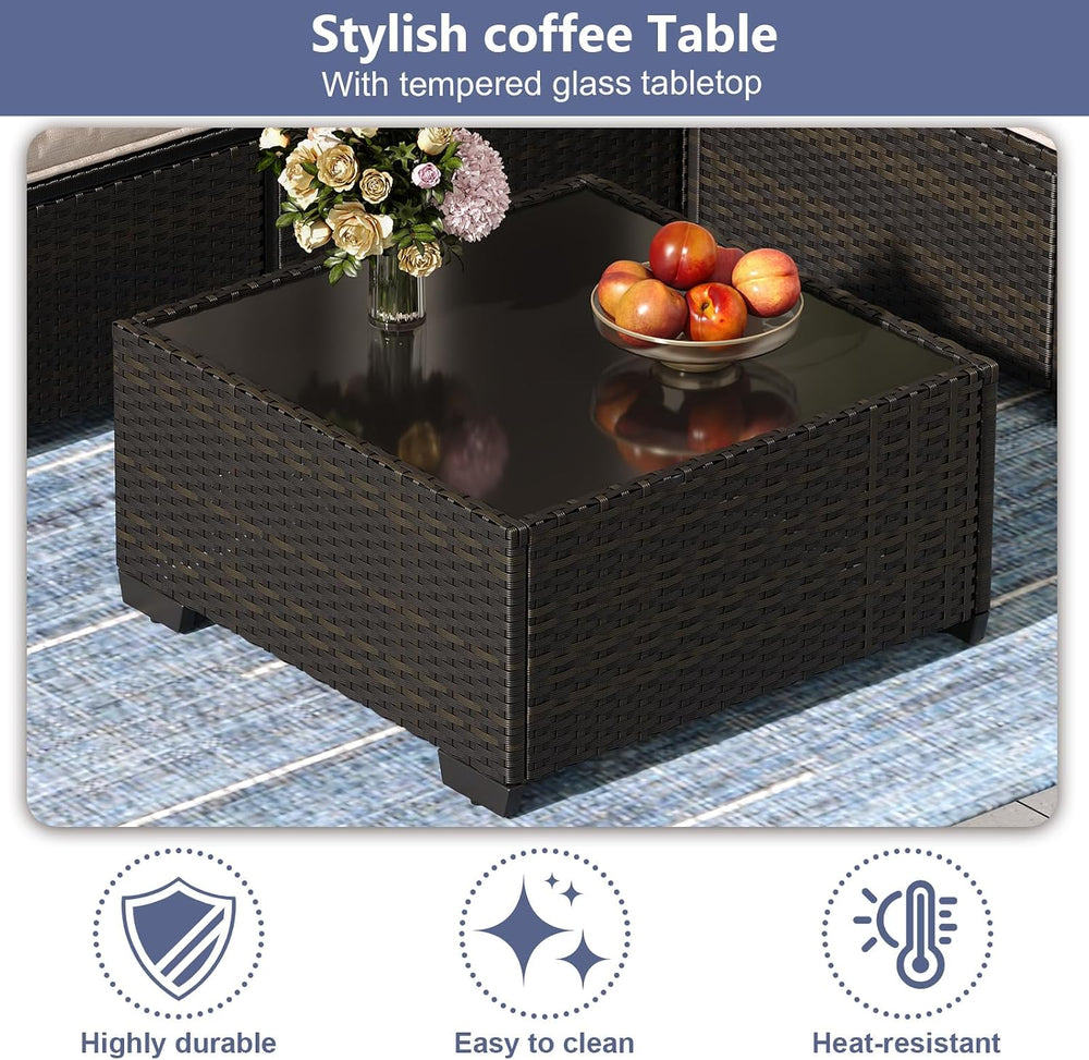 5 Pieces Patio Furniture Set, Outdoor Sofa with Waterproof Cushions, Rattan L...
