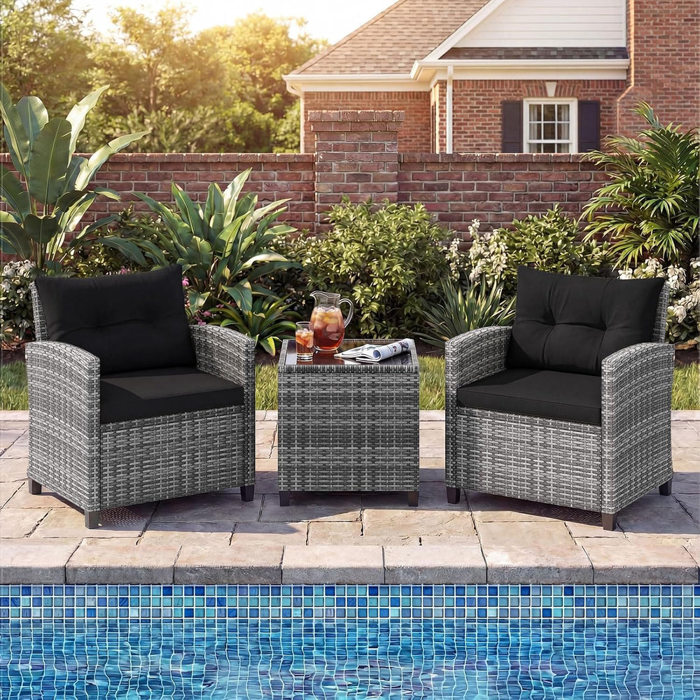 COSTWAY 3PCS Wicker Patio Furniture Set with Cushions for Balcony and Porch