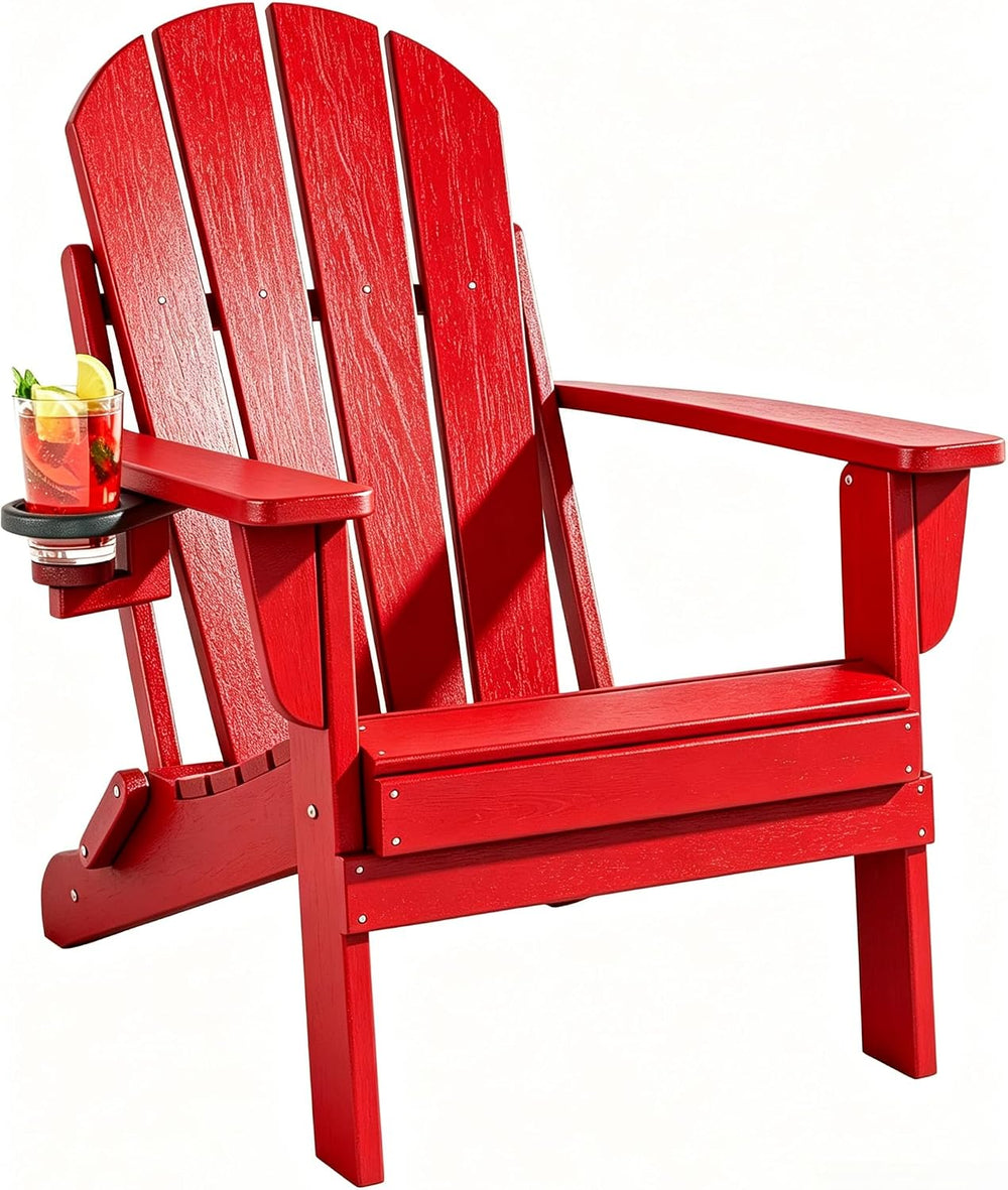 Folding Adirondack Chairs Set, All-Weather Resistant HDPE Sturdy Outside Chai...