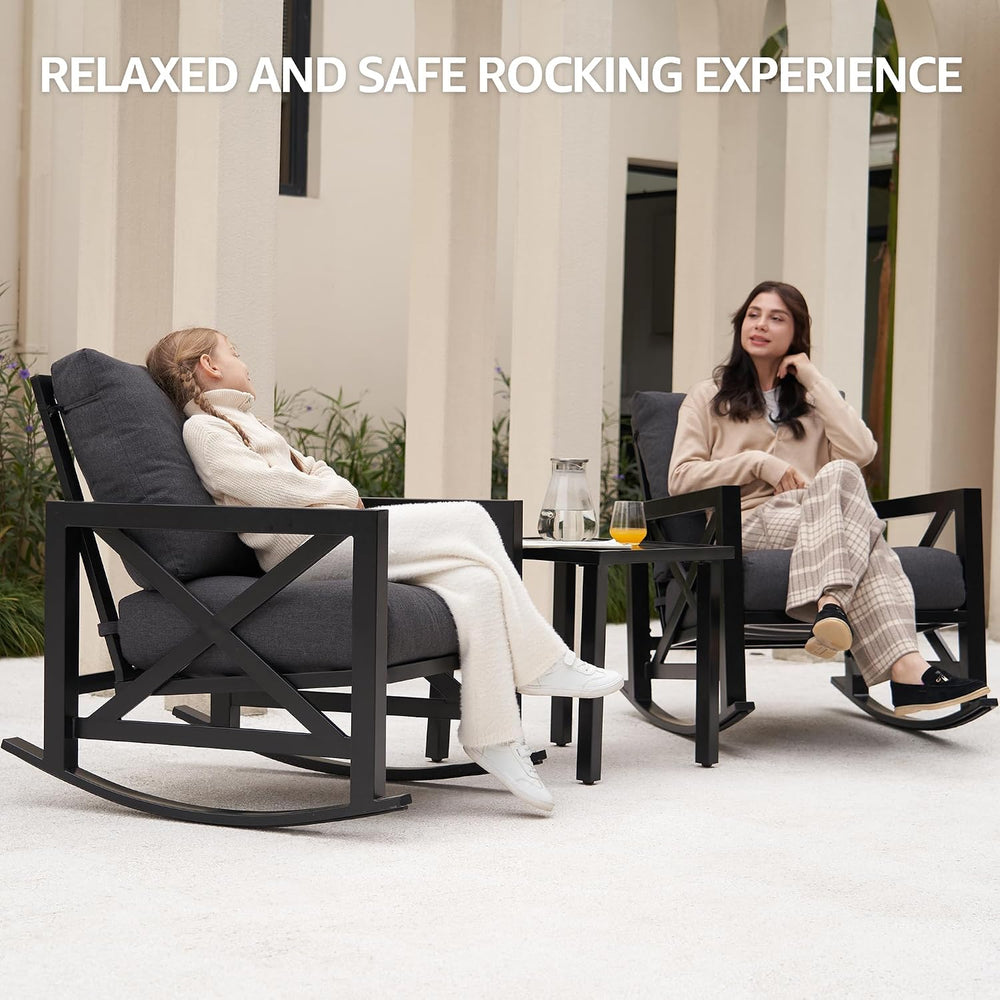 NATURAL EXPRESSIONS 3 Piece Patio Rocking Bistro Set, 6.5'' Thick Cus...