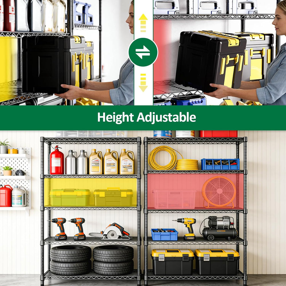 5-Tier Heavy Duty Metal Storage Shelving Unit, Adjustable Steel Wire Rack She...