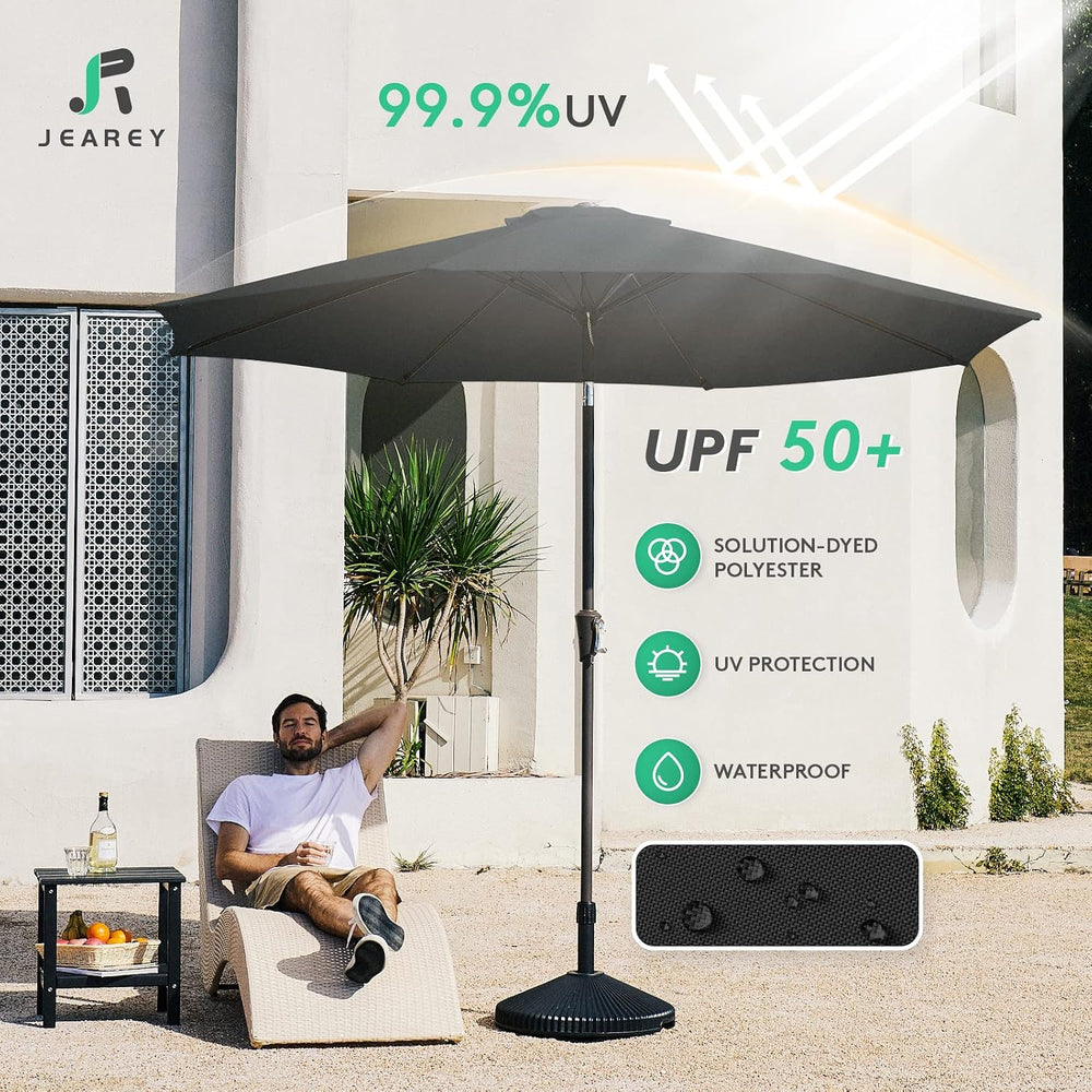 JEAREY 9FT Outdoor Patio Umbrella, Market Umbrella, Black