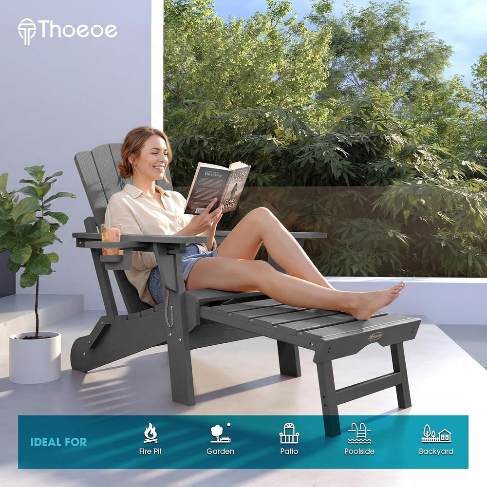 THOEOE Adirondack Chairs with Footrest, Folding HDPE Chairs Set of 4