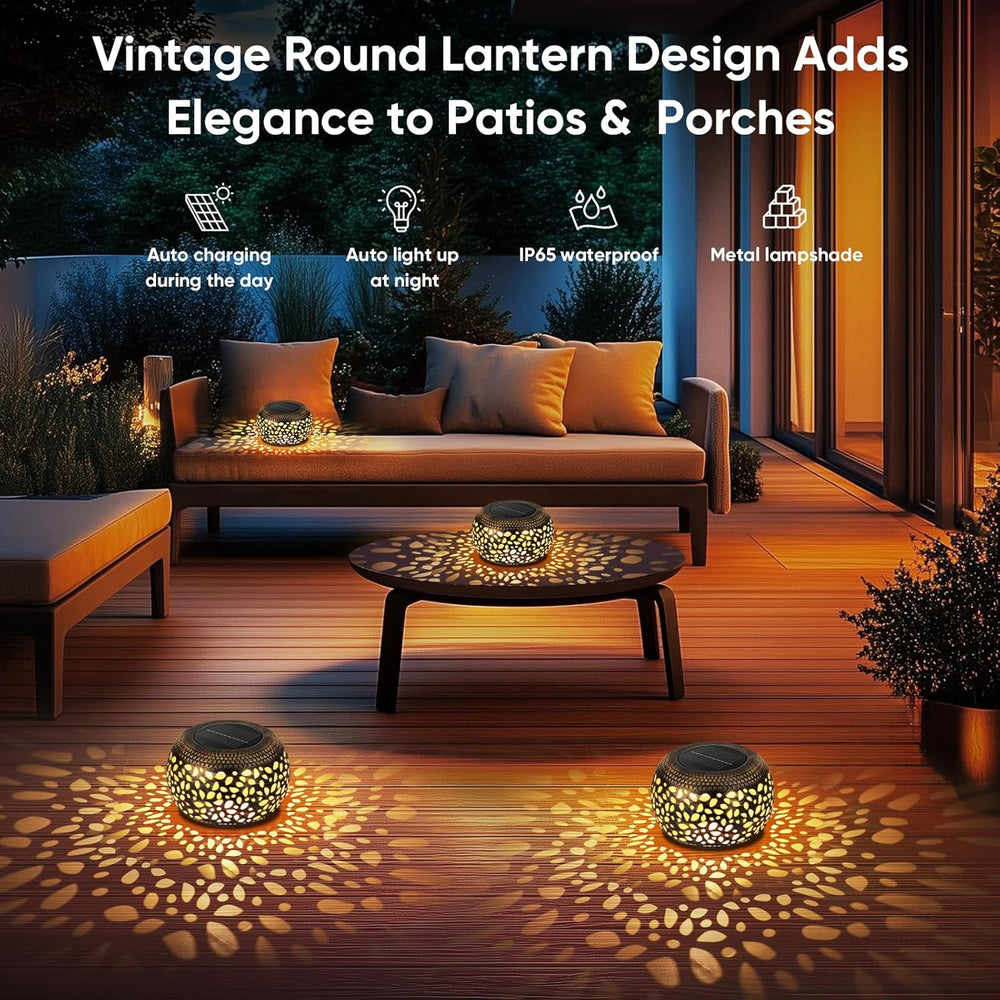 Solar Lanterns Waterproof Outdoor Decor: 2 Pack Hollow Out Solar Lights