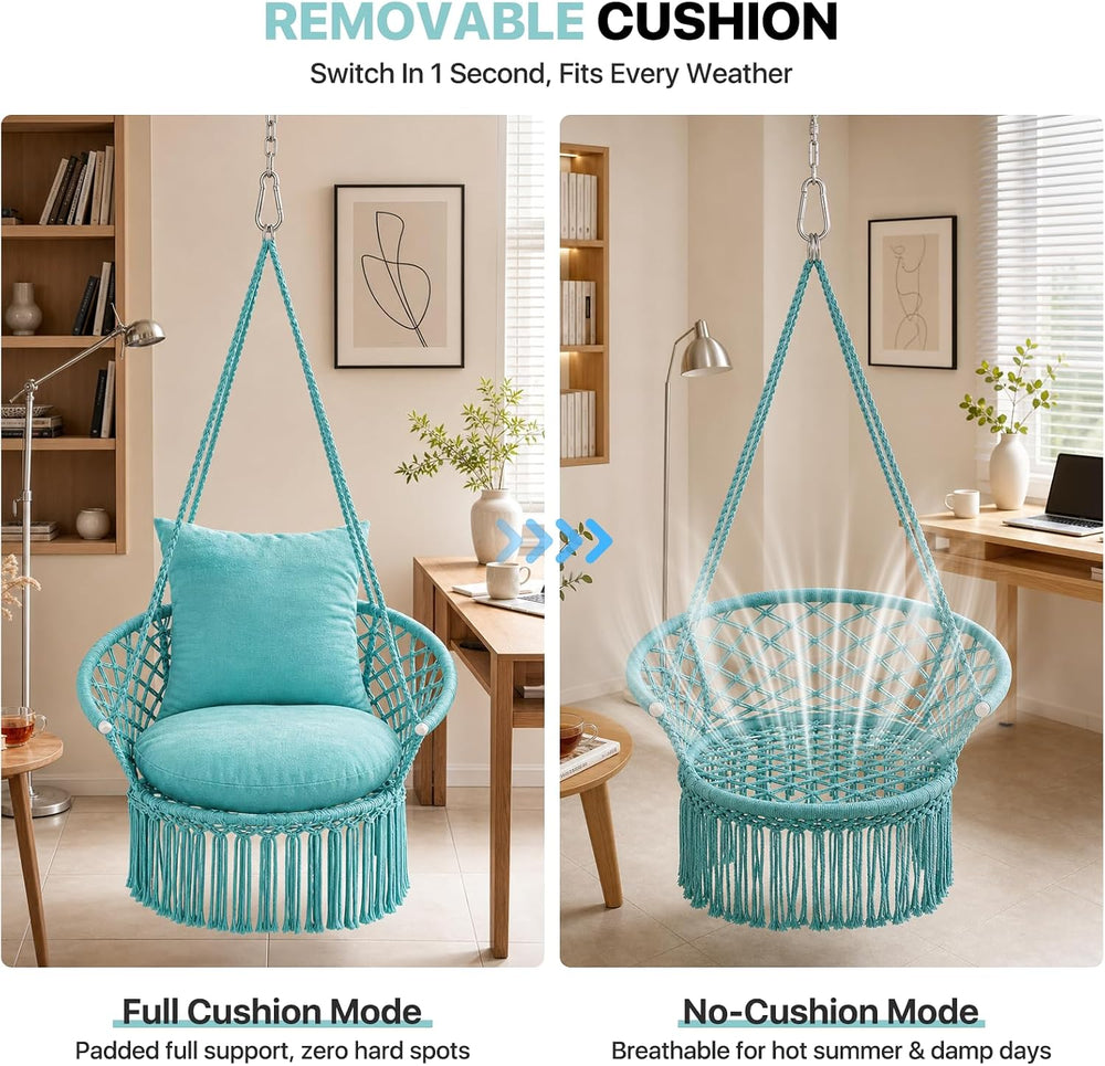 Athena Collection Macrame Hammock Chair with Mounting Hardware Kit, Green