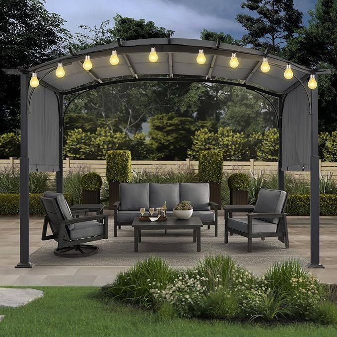 MASTERCANOPY 10x10ft Outdoor Retractable Pergola with Sun Shade Canopy Patio ...
