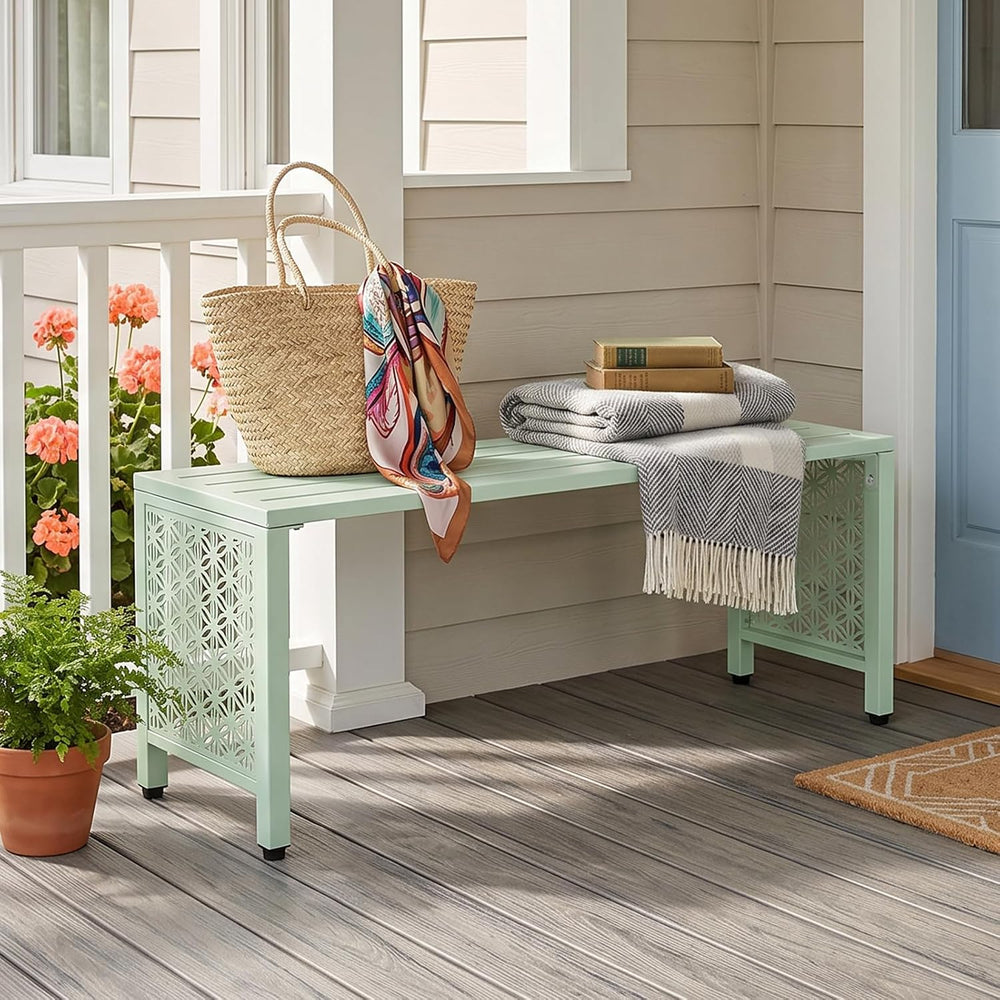 VINGLI 40in Outdoor Metal Bench, All-Weathe Backless Patio Bench with Slatted...