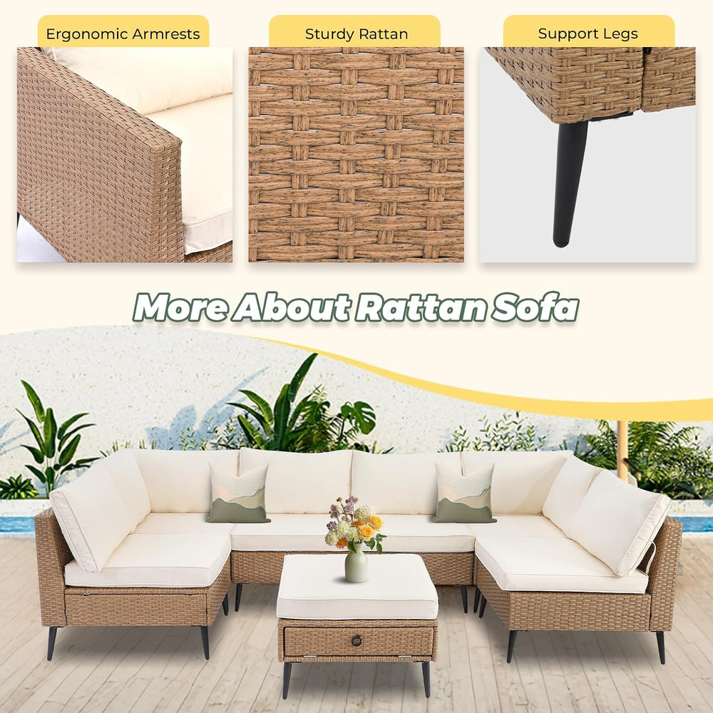 LVUYOYO 7 Pieces Outdoor Patio Furniture Set, Wicker Sectional Sofa Set