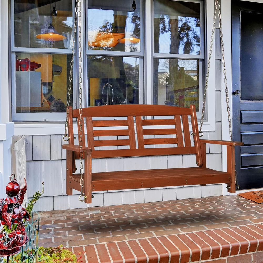 Fir Wood 44in Porch Swing Bench with Chains & Reclined Backrest