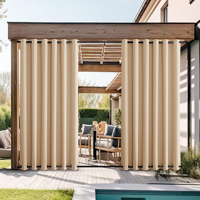 NICETOWN 2 Panels Outdoor Curtains for Patio Waterproof, Rustproof Grommet To...