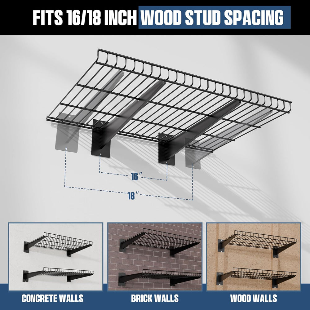 Garage Wall Shelving 24"x16.5" 4-Pack, Wall Mounted Shelves, Black
