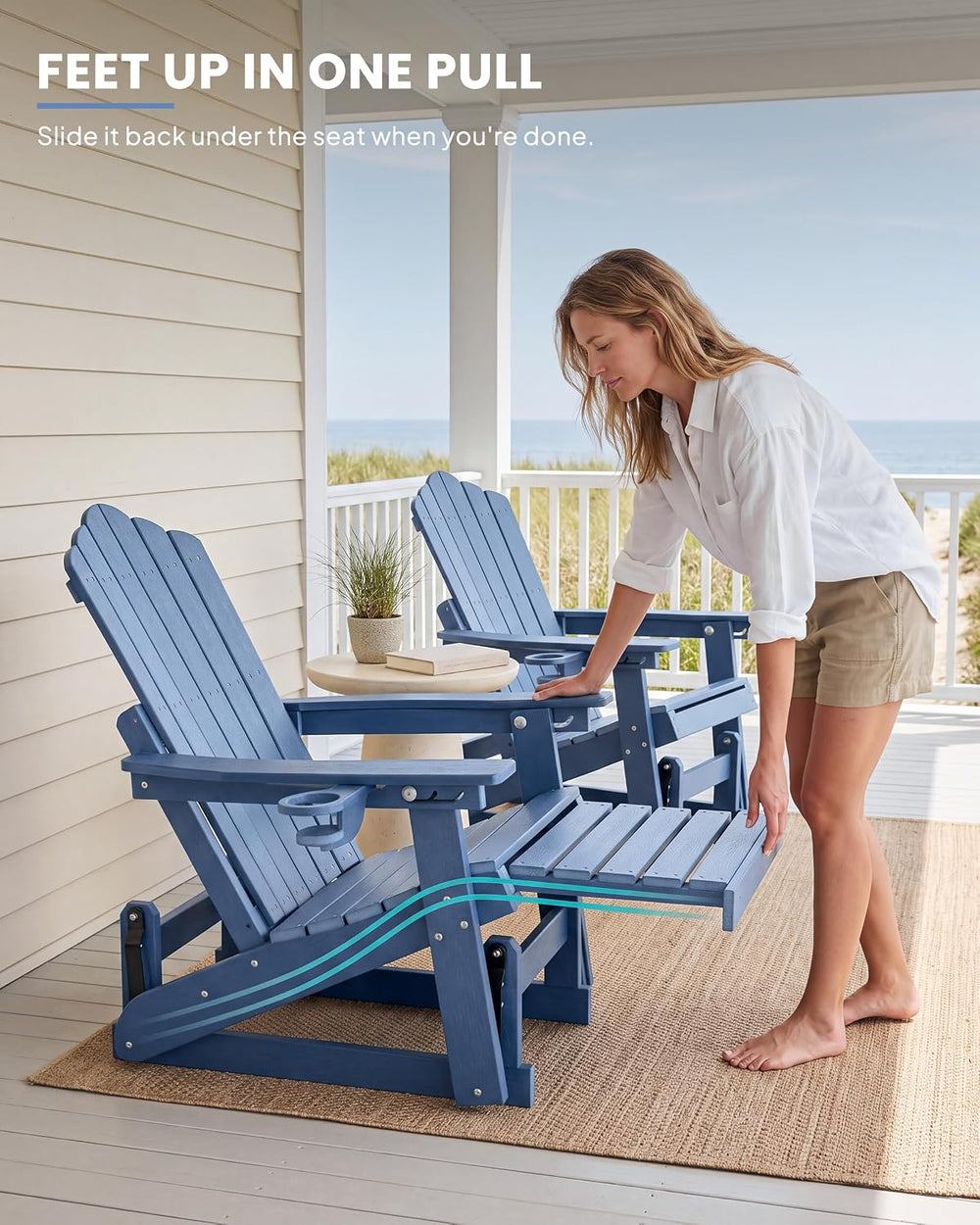 Adirondack Glider Chair Set of 2, Retractable Ottoman & Adjustable Backrest