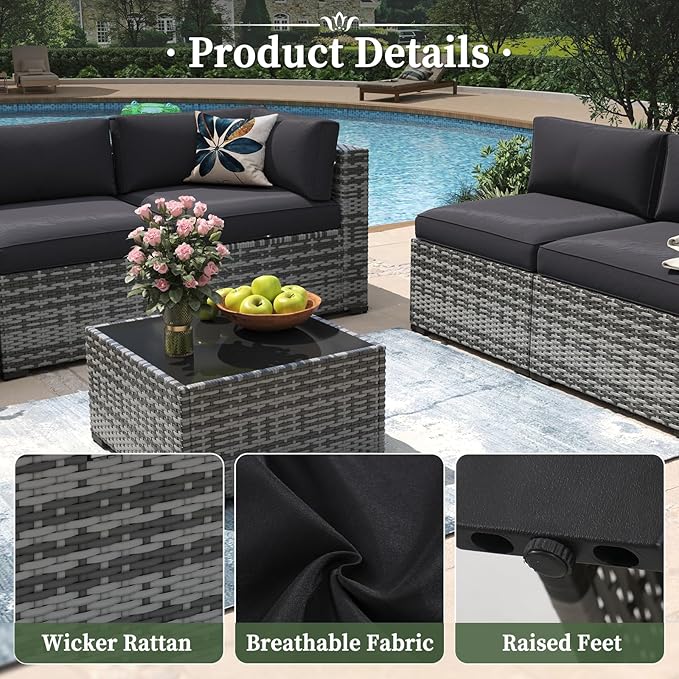 Aoxun 7 Piece Patio Furniture Set Wicker Rattan Patio Conversation Set Outdoo...