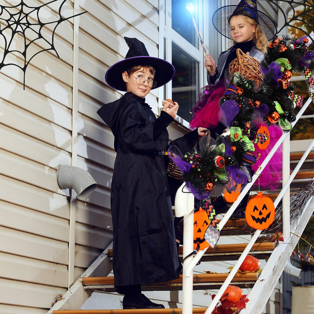WinnerWhy Halloween Garland for Mantle with Mixed Ball Mesh Ribbon 6ft