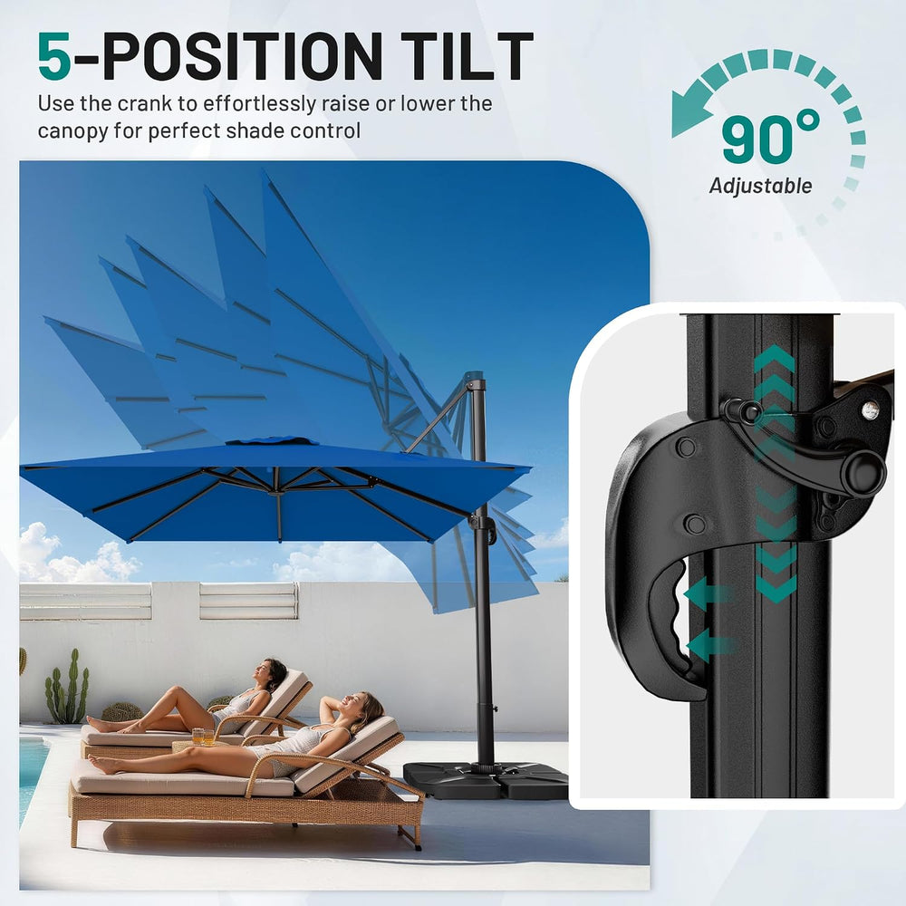 AreShark 10 X 13 FT Cantilever Umbrella w/ 360-Degree Rotation, Royal Blue