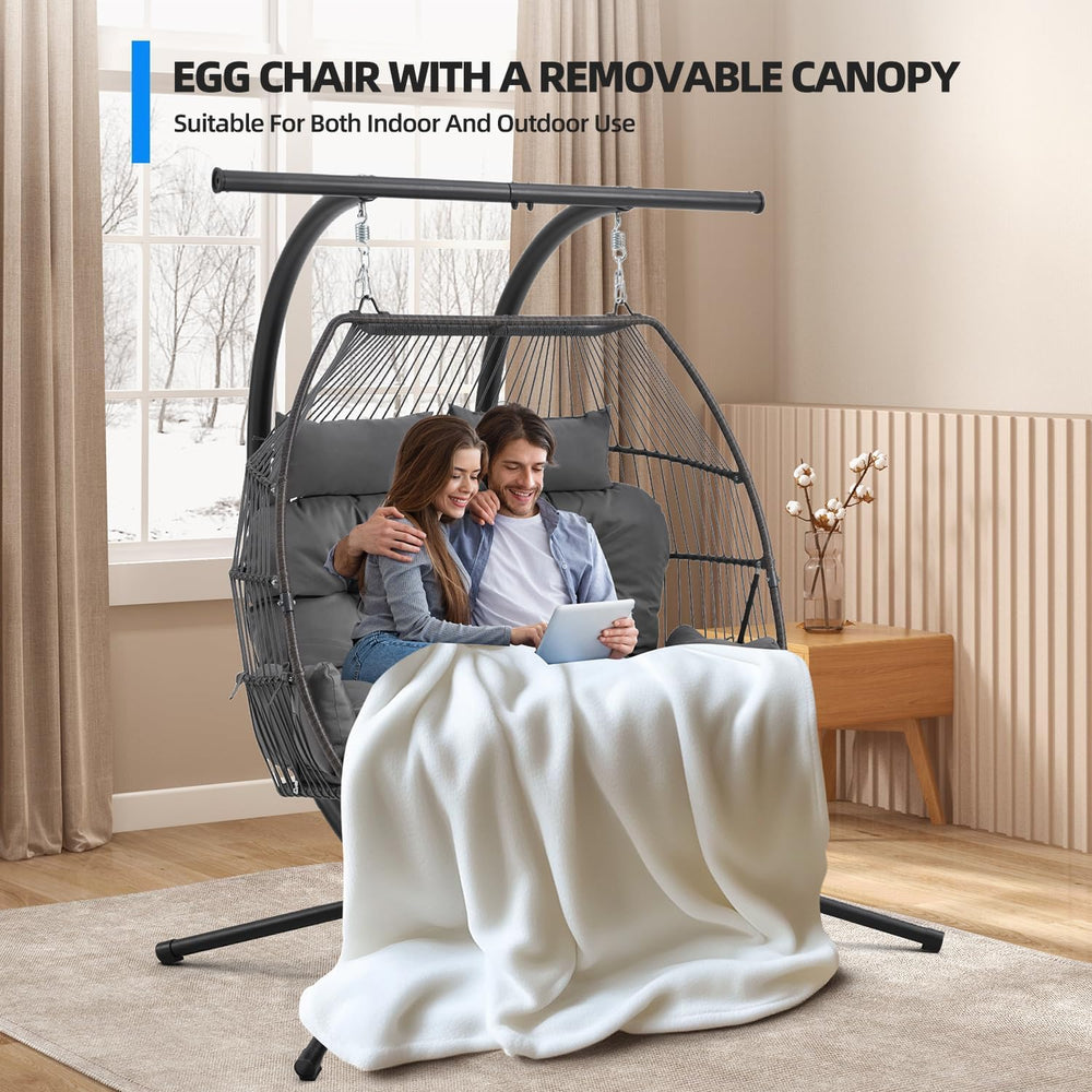 Oversized Hanging Swing Chair with Adjustable Canopy, Double Egg Chair, Hammo...