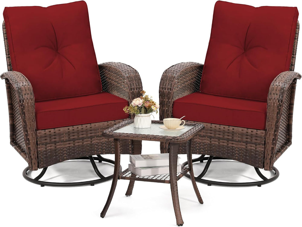 wildformers Luxury Outdoor Swivel Wicker Glider Patio Chairs with Table Set