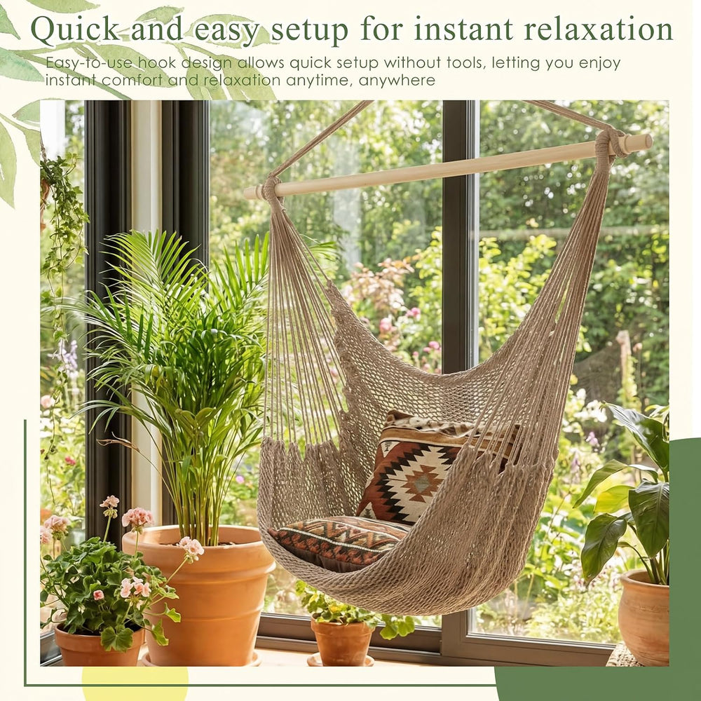 Barydat 2 Pcs Hanging Hammock Chair Boho Swing Chair, Brown
