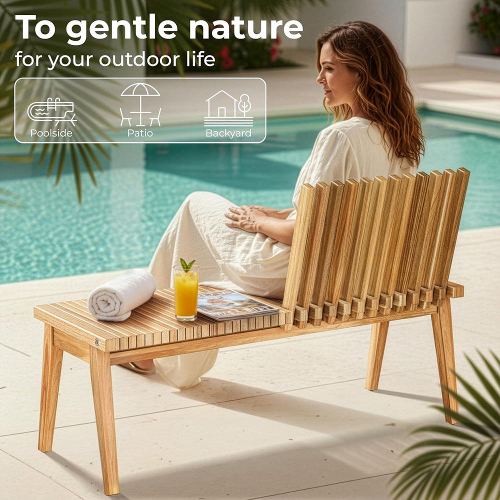 Melino Wooden Bench Outdoor 47" Convertible Acacia Wood Bench, Solid Woo...