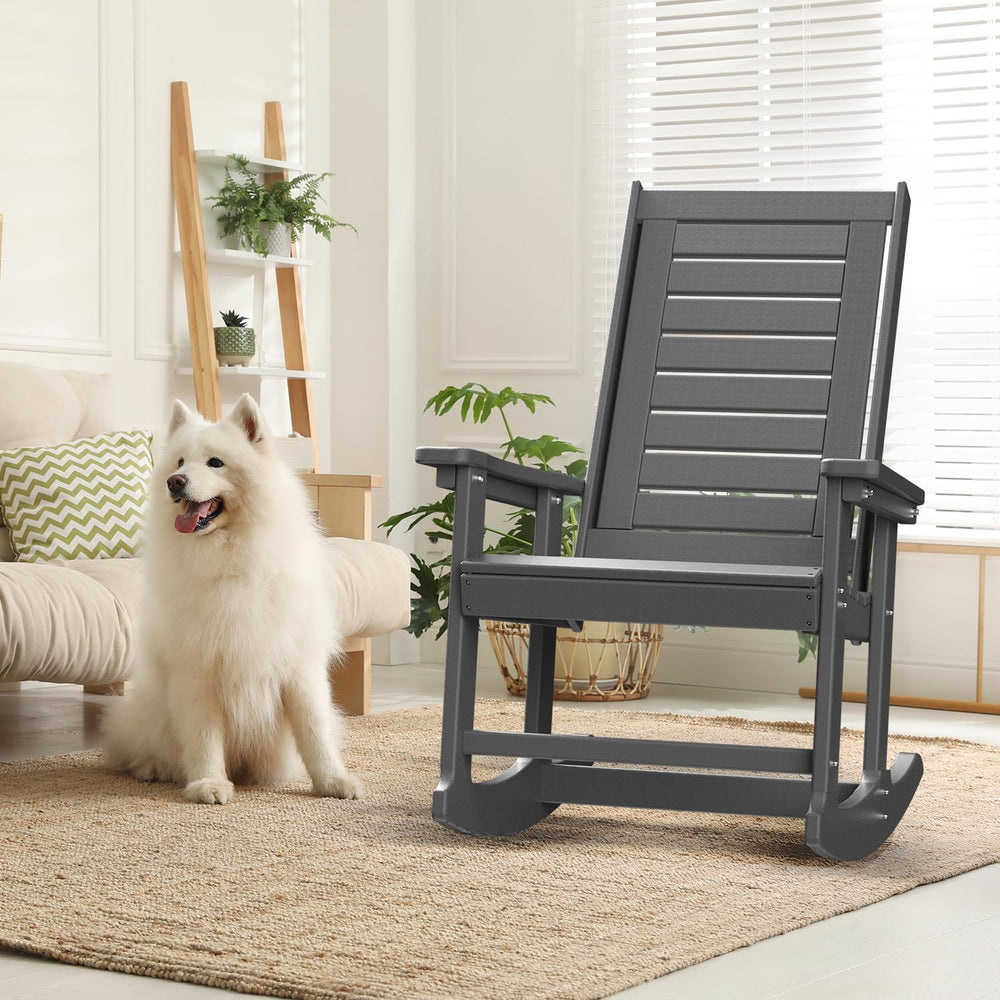 GREENVINES Oversized Outdoor Rocking Chair, HDPE Rocker, Grey
