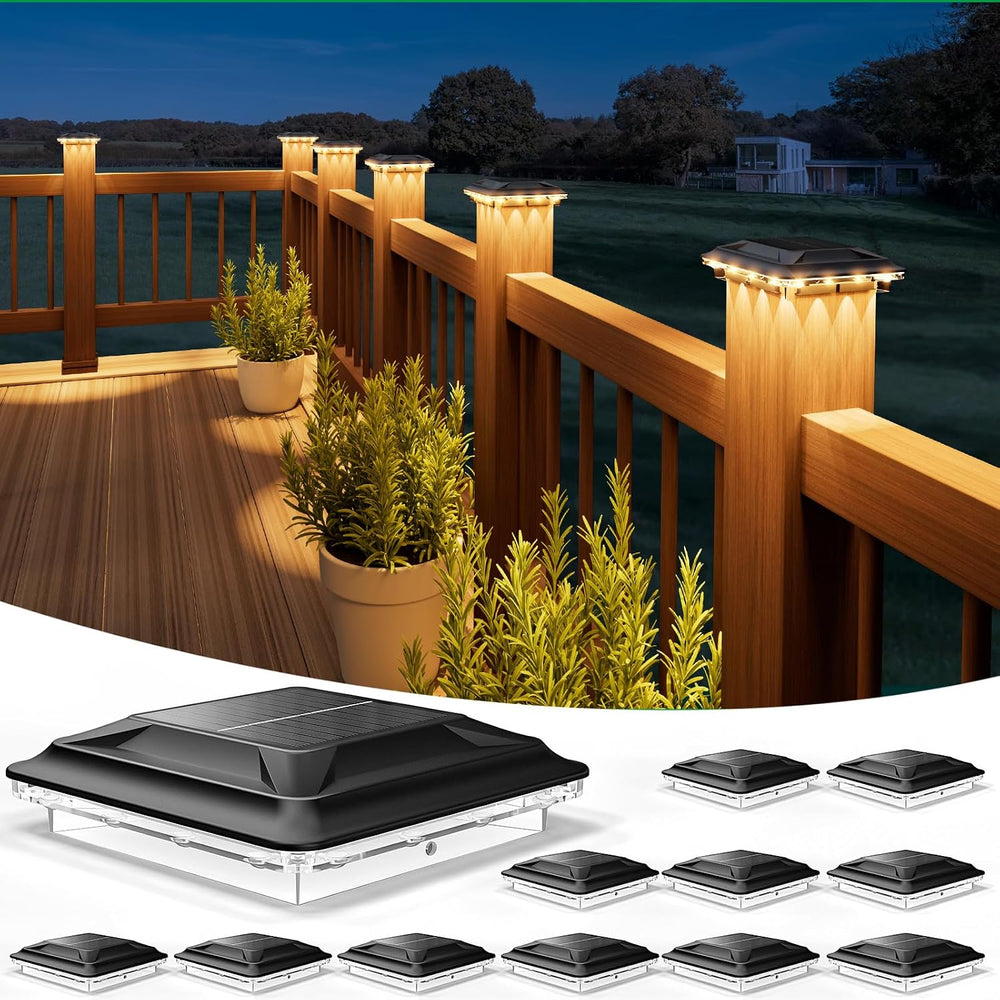 Upgraded Solar Post Cap Lights Outdoor 12pack, 3-in-1 Selectable Color (Warm ...