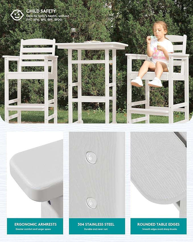 SERWALL Tall Adirondack Bar Chairs and Table 3 Pieces Set, Adirondack Bar Hei...