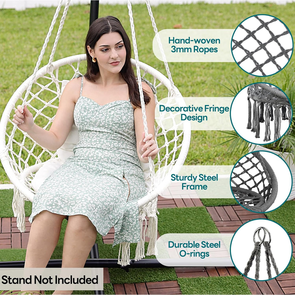 JoyView Macrame Hammock Chair, Hanging Chair with 2 Cushions, Hardware Kit