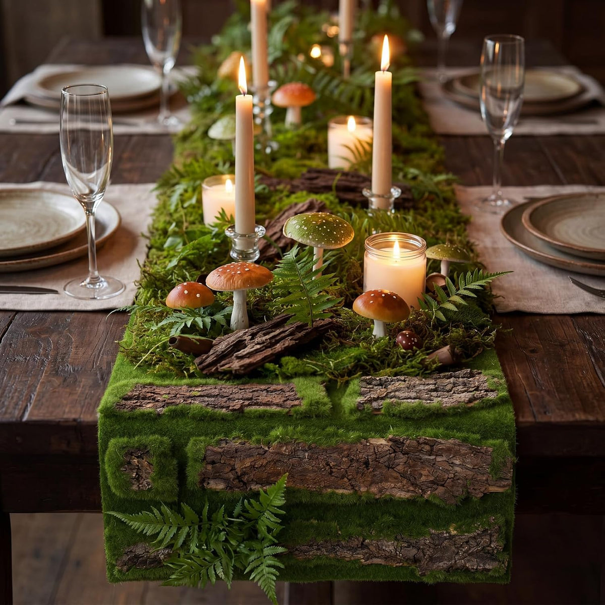 1 Pcs Fake Moss Bark Table Runner Halloween Enchanted Forest