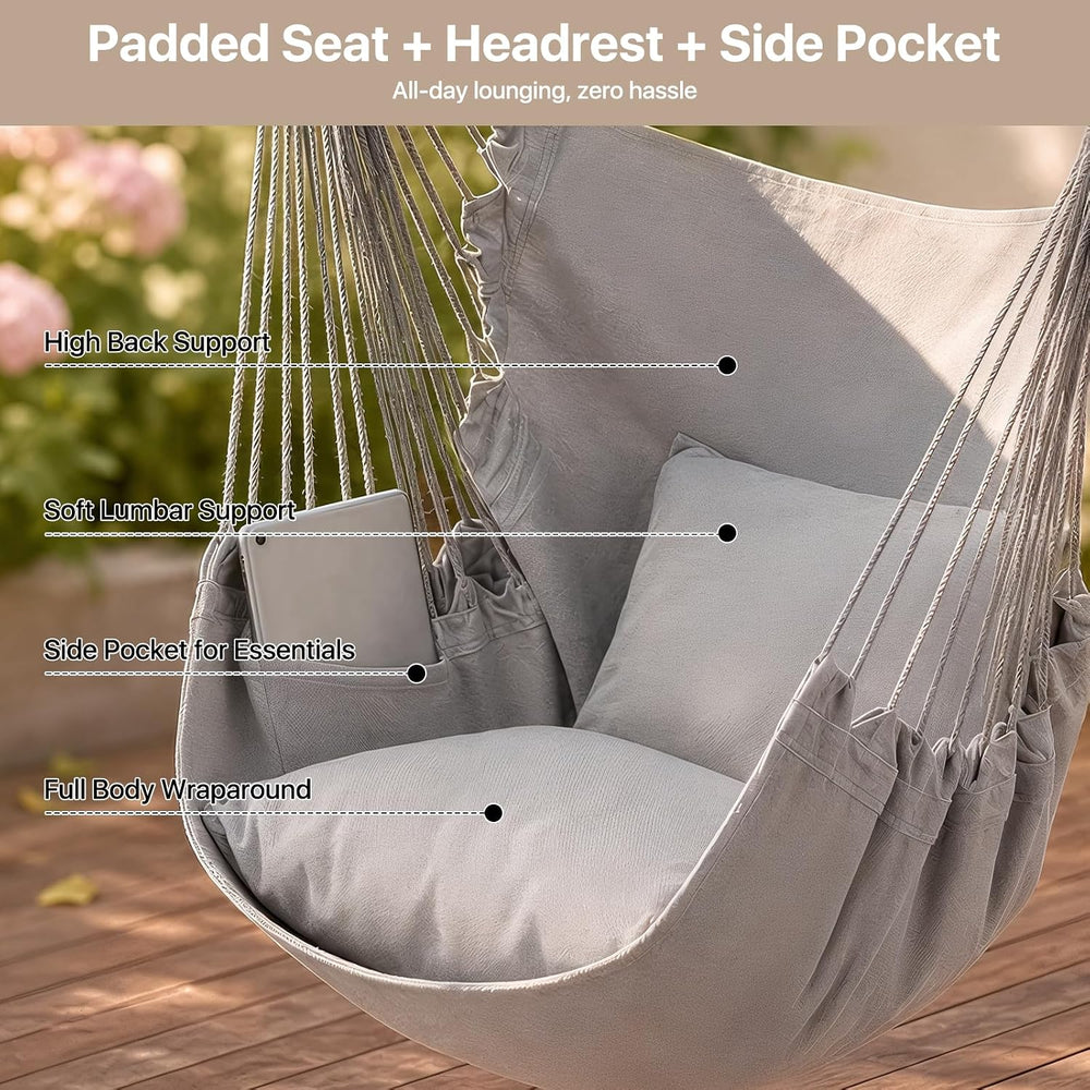 Athena Collection Hammock Chair Hanging Rope Swing, Gray