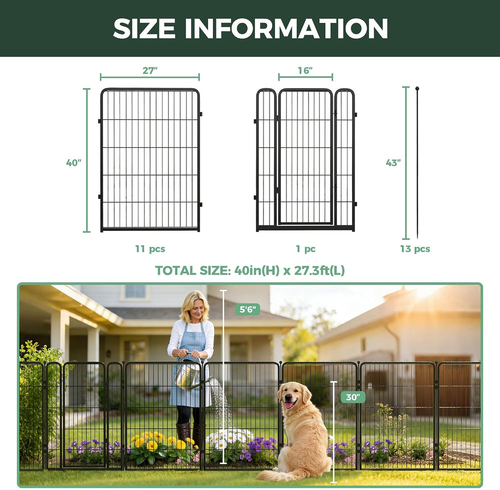 FXW No Dig Garden Fence, Outdoor for Yard, 40in(H) x 27.3ft(L), 12 Panels