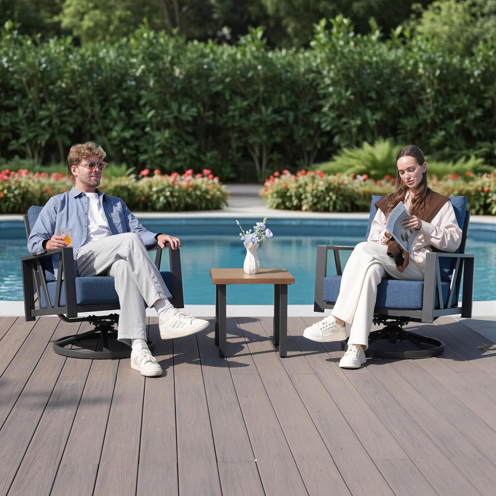 Patio Swivel Rocking Chairs Set of 2 with 6 Inch Cushion,Blue