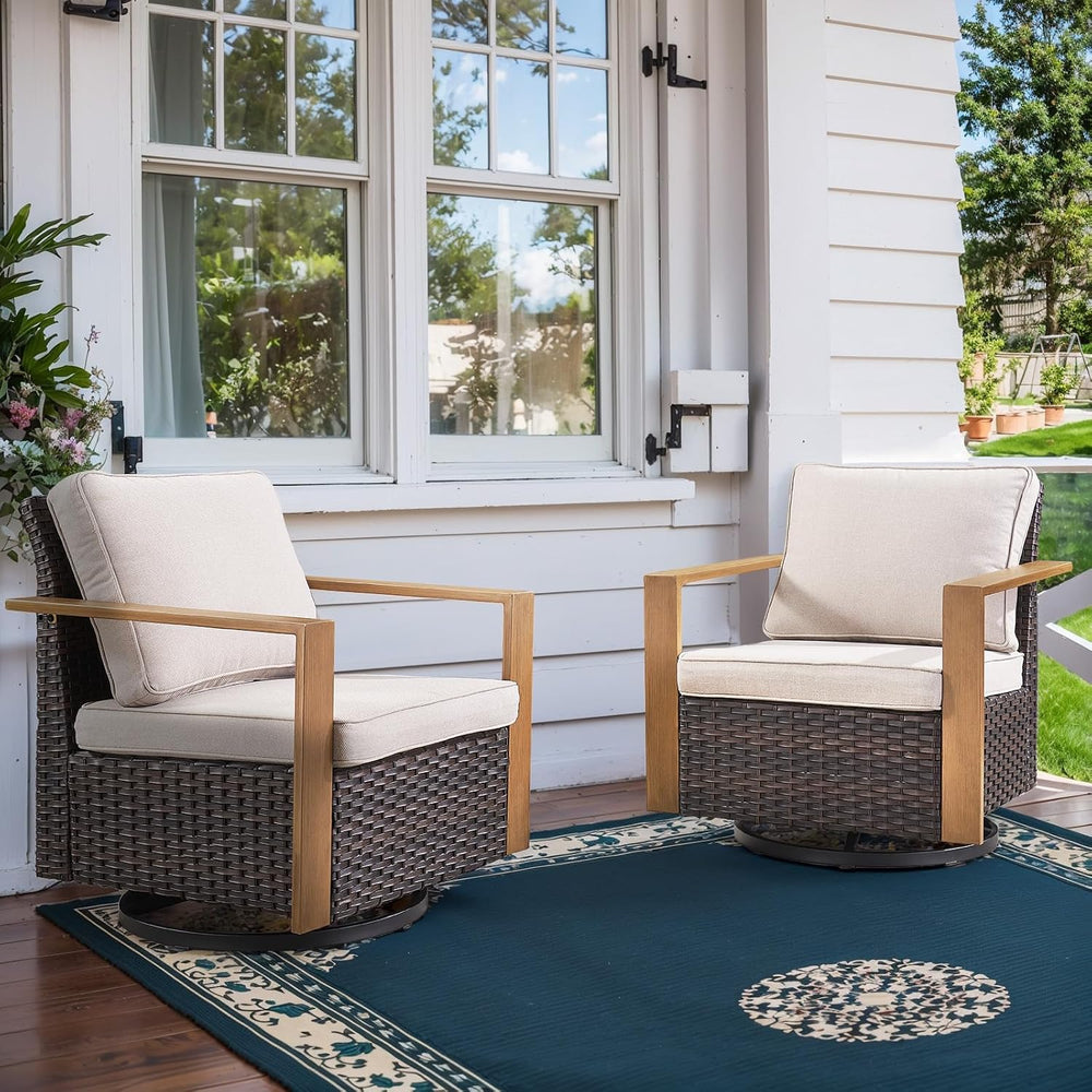 Belord Outdoor Swivel Rocker Chairs Set of 2 with Metal Wide Armrests, Patio ...