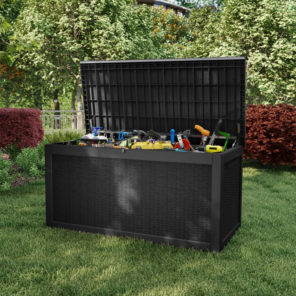 EasyUp 350 Gallon Deck Box Outdoor Storage Box, Black