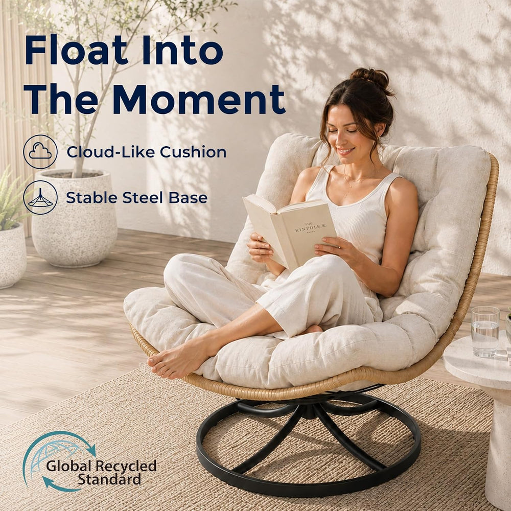 Outdoor Wicker Swivel Chair, 360° Rotating Patio Chair, Oatmeal