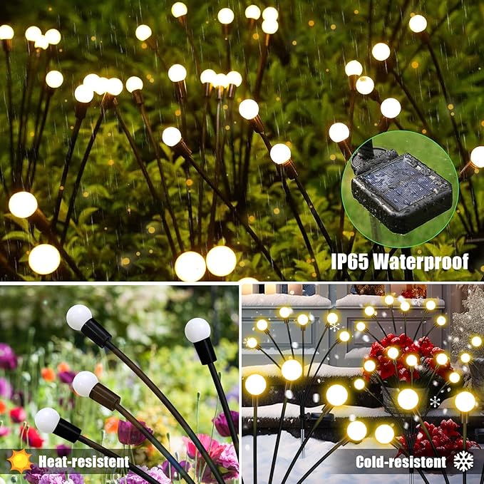 Solar Garden Lights Outdoor, 10 Pack 60LED Waterproof Solar Powered Lights fo...