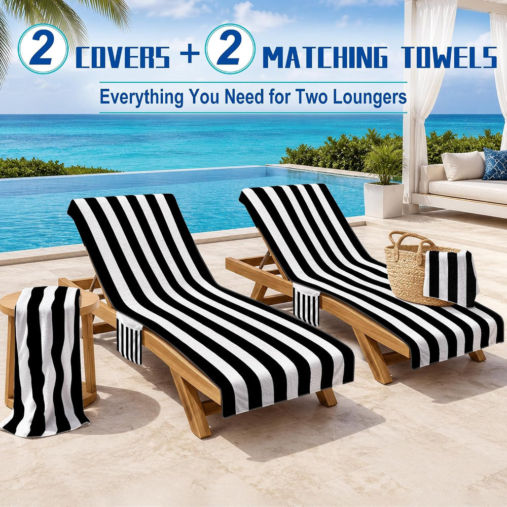4-Piece Beach Set with 2 Chaise Lounge Chair Towel Covers and 2 Beach Towels,...