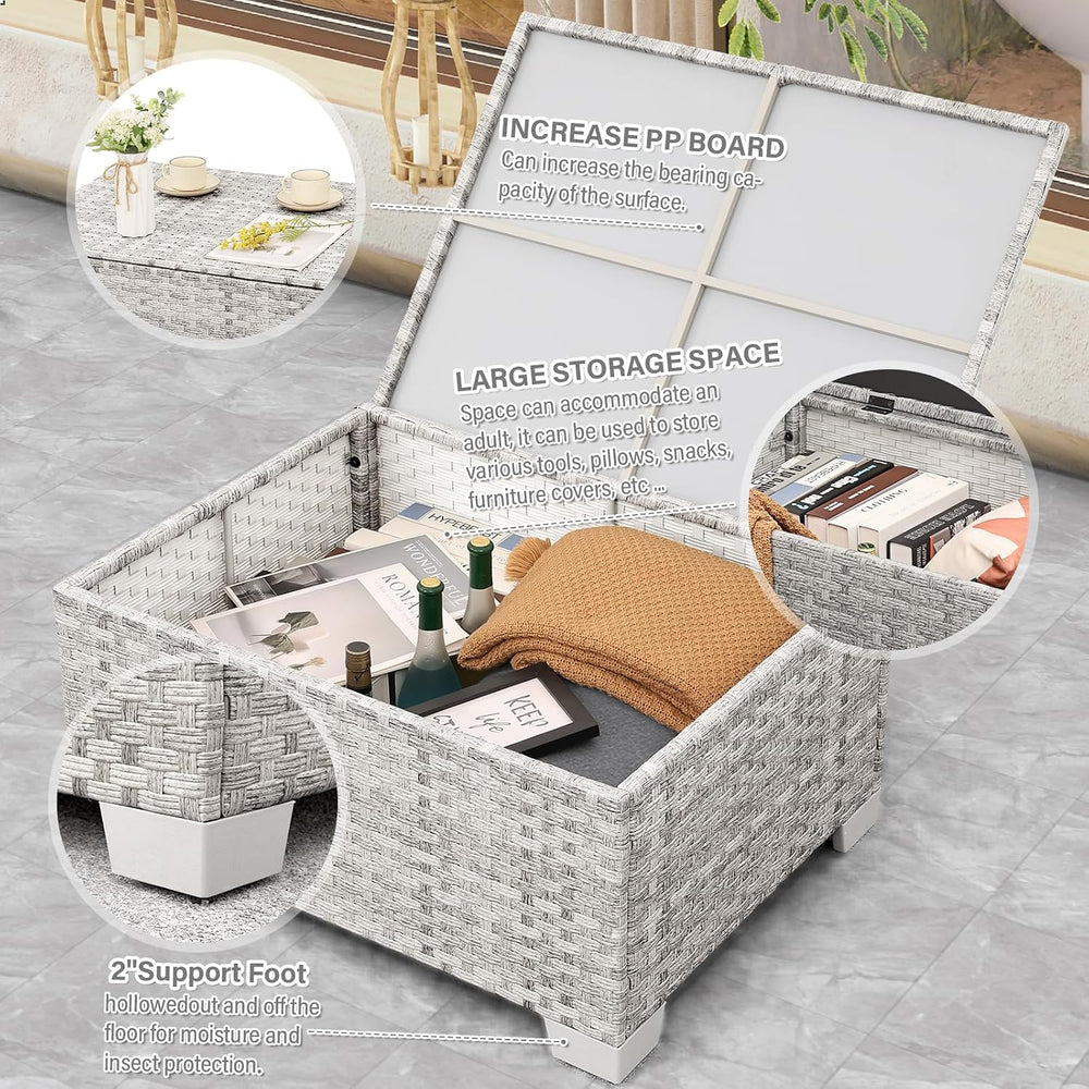 WAROOM Patio Furniture Set 6 Piece PE Rattan Outdoor Conversation Sets Grey W...