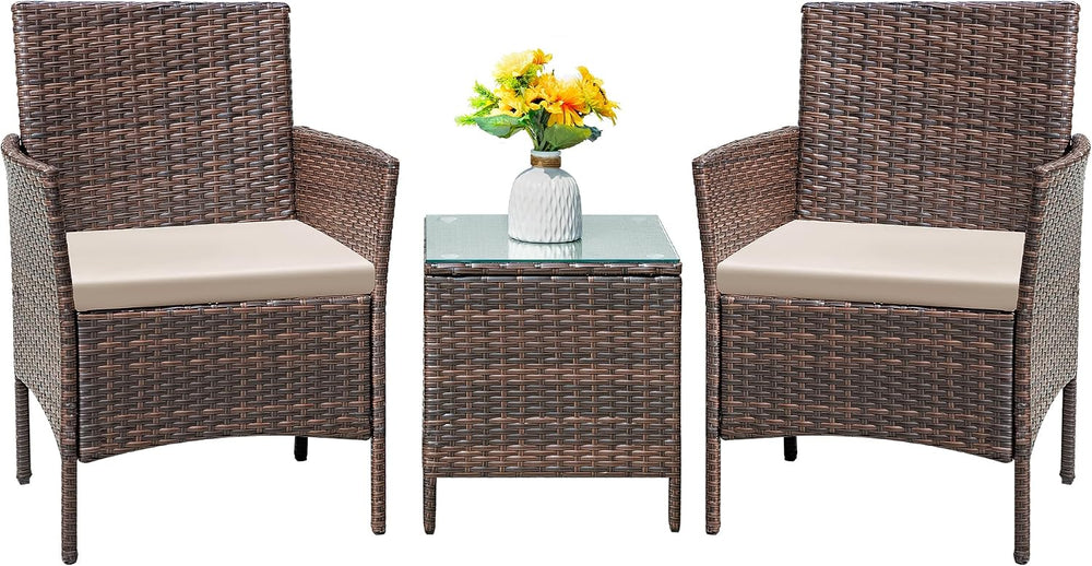 Flamaker Patio Furniture Set 3 Pieces All-Weather Rattan Outdoor Furniture Pa...