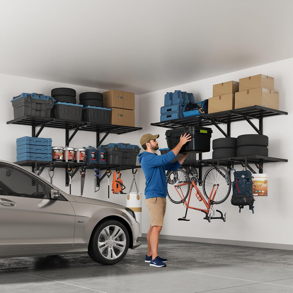 FLEXIMOUNTS 2-Pack 2x6ft Garage Shelving Wall Mounted, 8 Hooks, 1200lbs