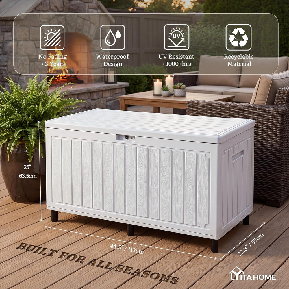 YITAHOME 90 Gallon Outdoor Double-Wall Deck Box w/6 Heavy-Duty Metal Legs