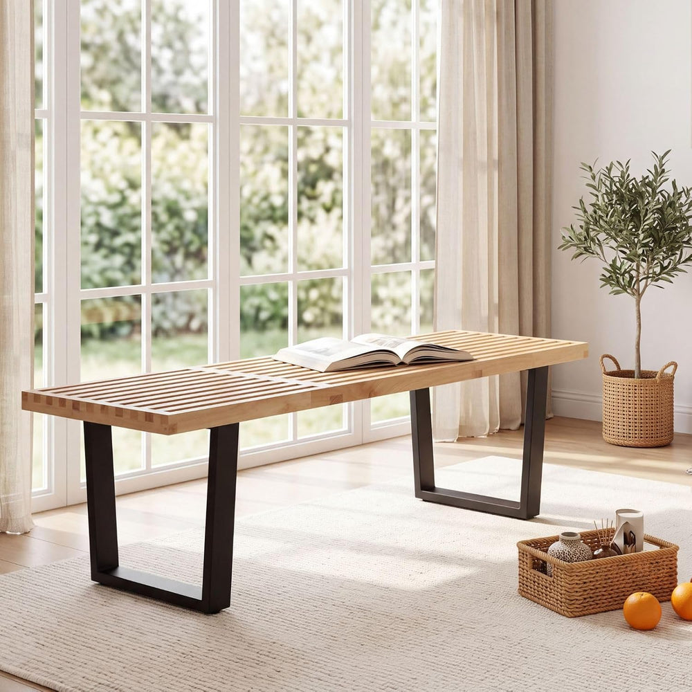 Wooden Dining Bench 55”Industrial Table Benches, Modern Entryway Bench Bedroo...