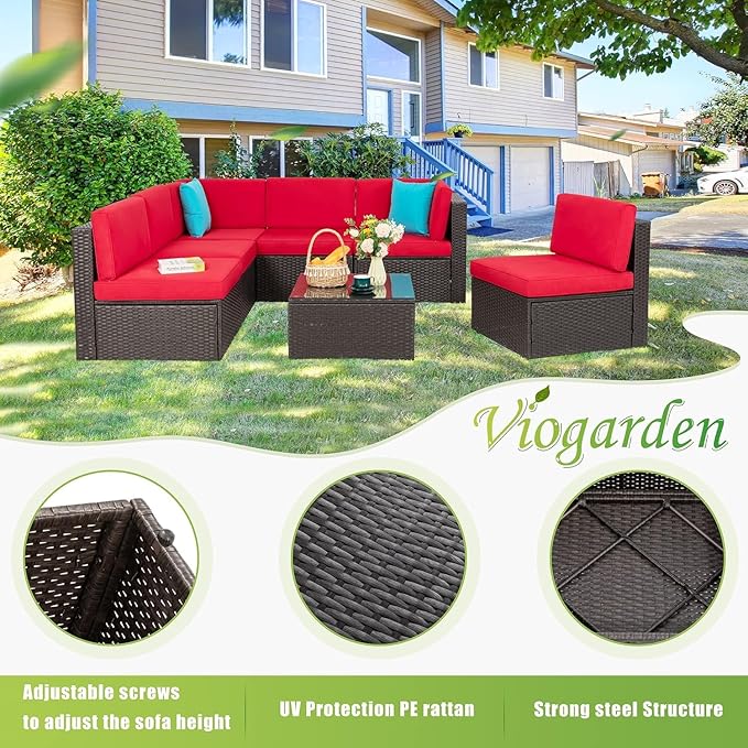 Vongrasig 7 Pieces Patio Furniture Sets, Outdoor Modular Sectional Sofa Patio...