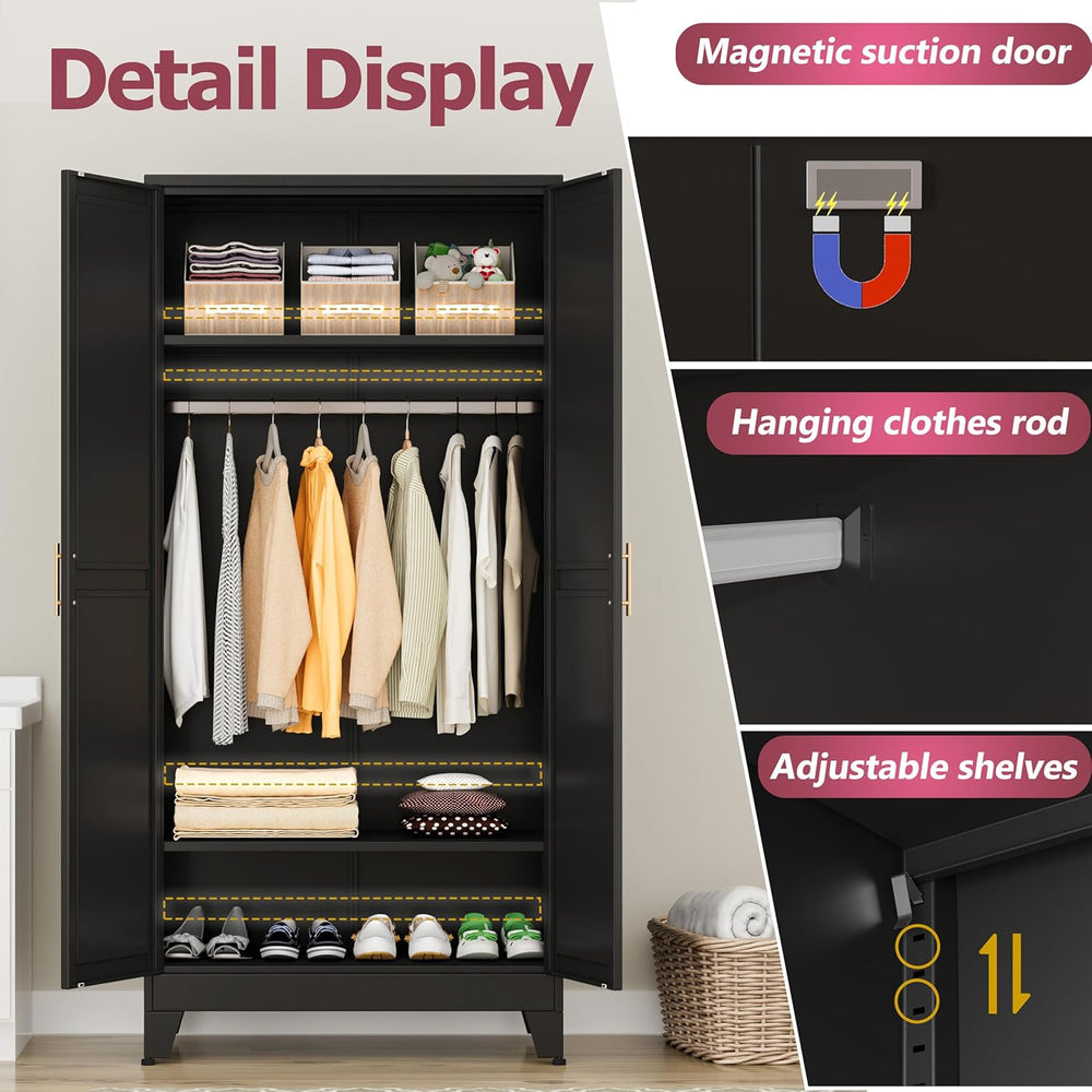 GAIOUS Metal Wardrobe Cabinet with Hanging Rod, Clothing Storage Cabinets