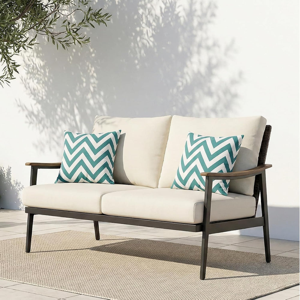NATURAL EXPRESSIONS Patio Outdoor Loveseat, Wicker Back, Woodgrain Armrest