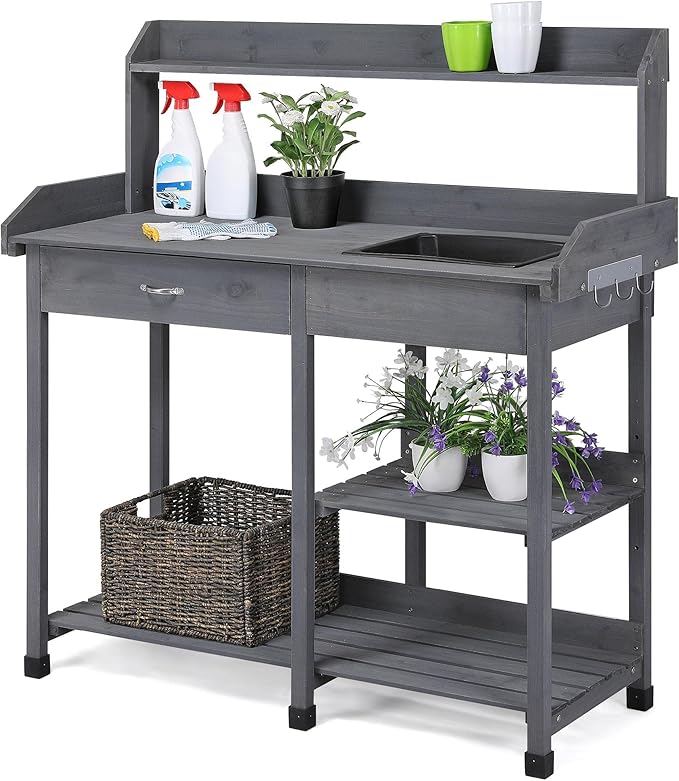 Yaheetech Outdoor Potting Bench Table Potters Benches Garden Workstation for ...