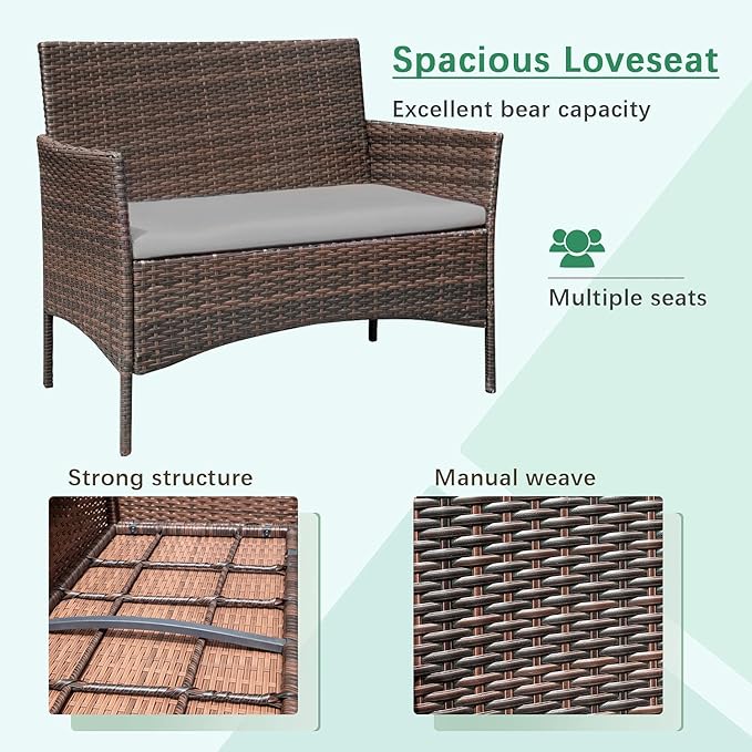 Greesum Patio Furniture 4 Pieces Conversation Sets Outdoor Wicker Rattan Chai...