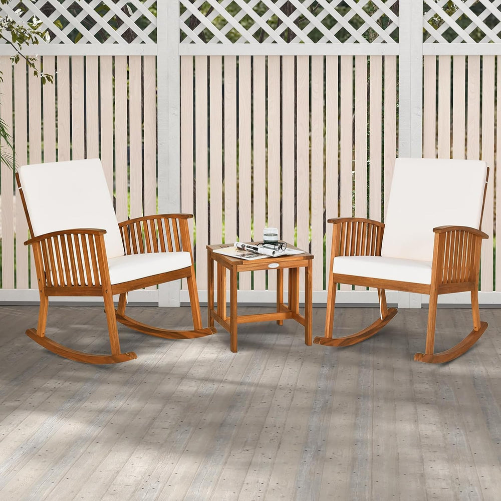 Tangkula 3-Piece Outdoor Rocking Bistro Set with Coffee Table & Cushions